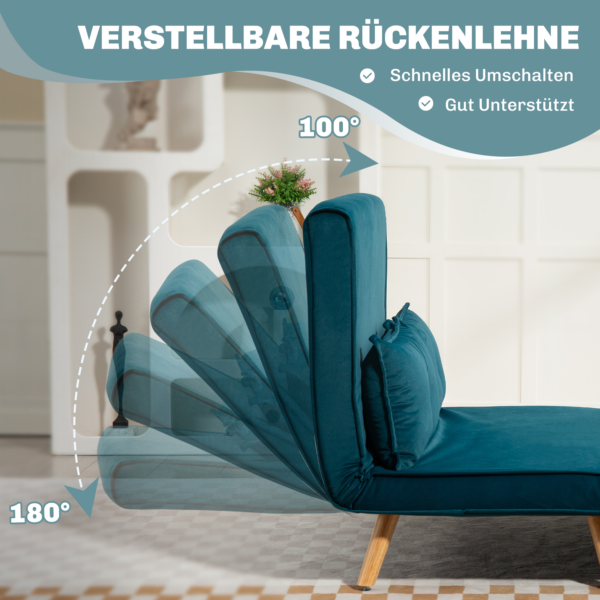 2-Zits Slaapbank, Bedbank, in Bed om te Toveren Couch, Verstelbare Rugleuning, Stofbekleding, Metalen Frame, Groen