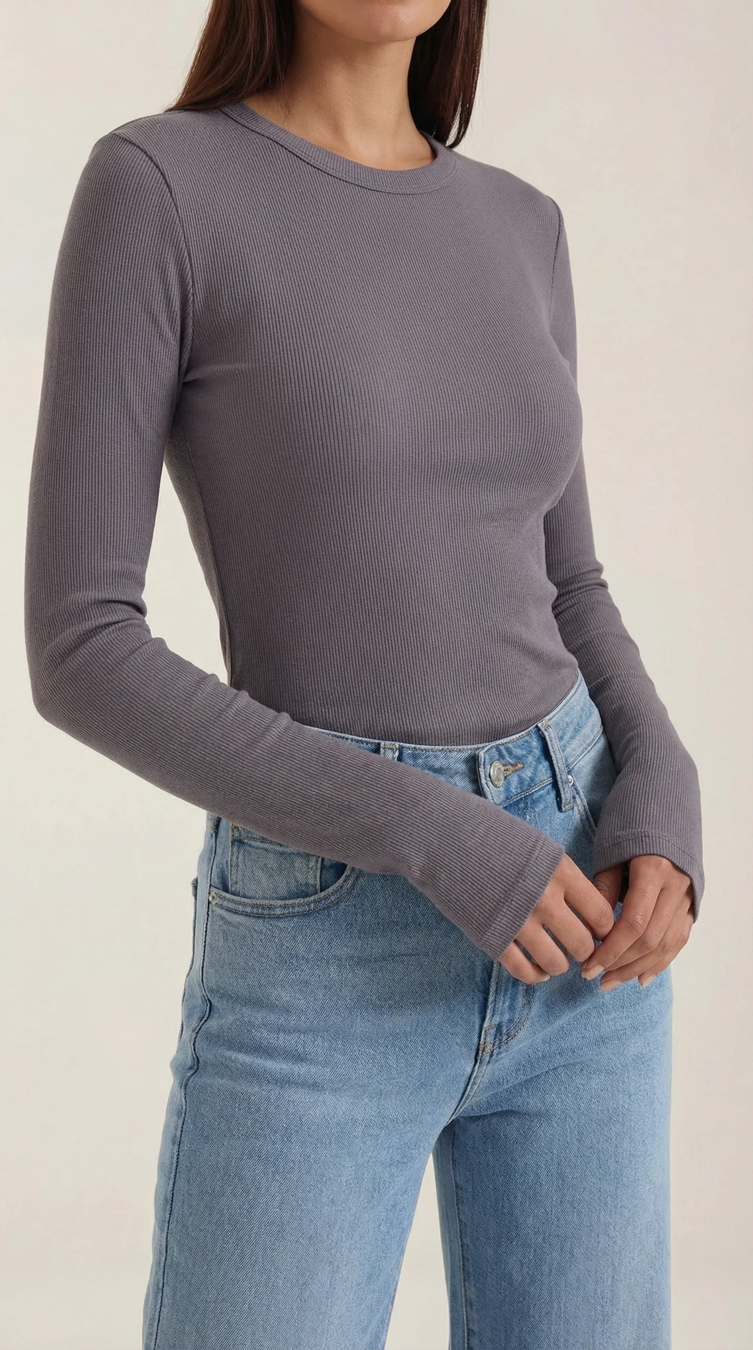Langarmshirt mit gerippter Struktur