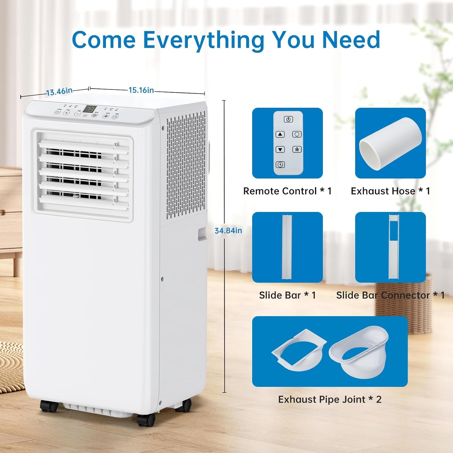 Tragbare Klimaanlage 8000 BTU mit Schnellkühlung, 54 dB Leise, Fernbedienung, 24 Stunden Timer mit Luftentfeuchter, AC Einheit