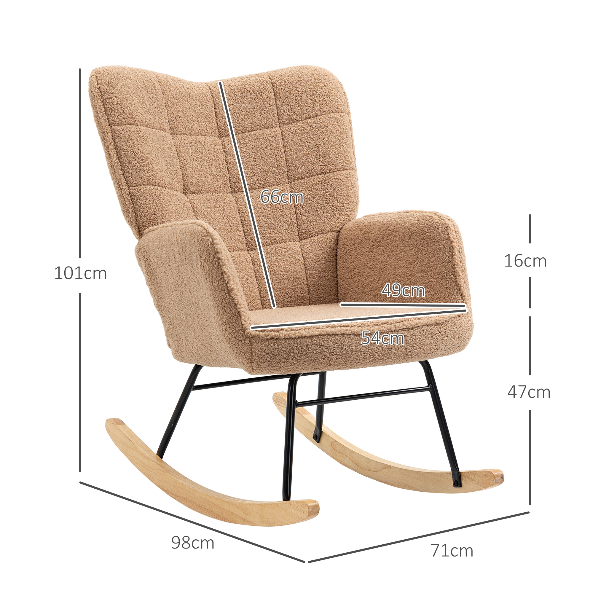 Schommelstoel in Retro-Design, Massief Hout, Stoel, Relaxstoel, 92 cm x 71 cm x 101 cm, Bruin