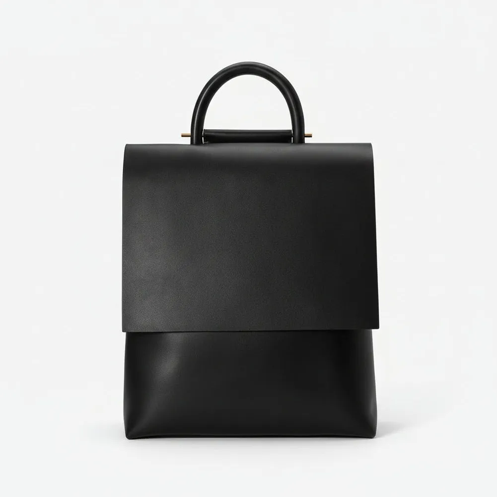 Minimalist Black Leather Laptop Backpack School Bag