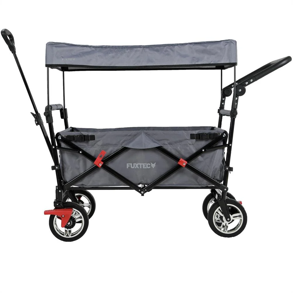 Bollerwagen FUXTEC FX-CT700, Carro Plegable Gris para el Transporte de niños, Ciudad, Campo, Playa o montaña - con Capota Anti-UV, asa de Empuje, Freno de Mano Delantero y Trasero, El Original