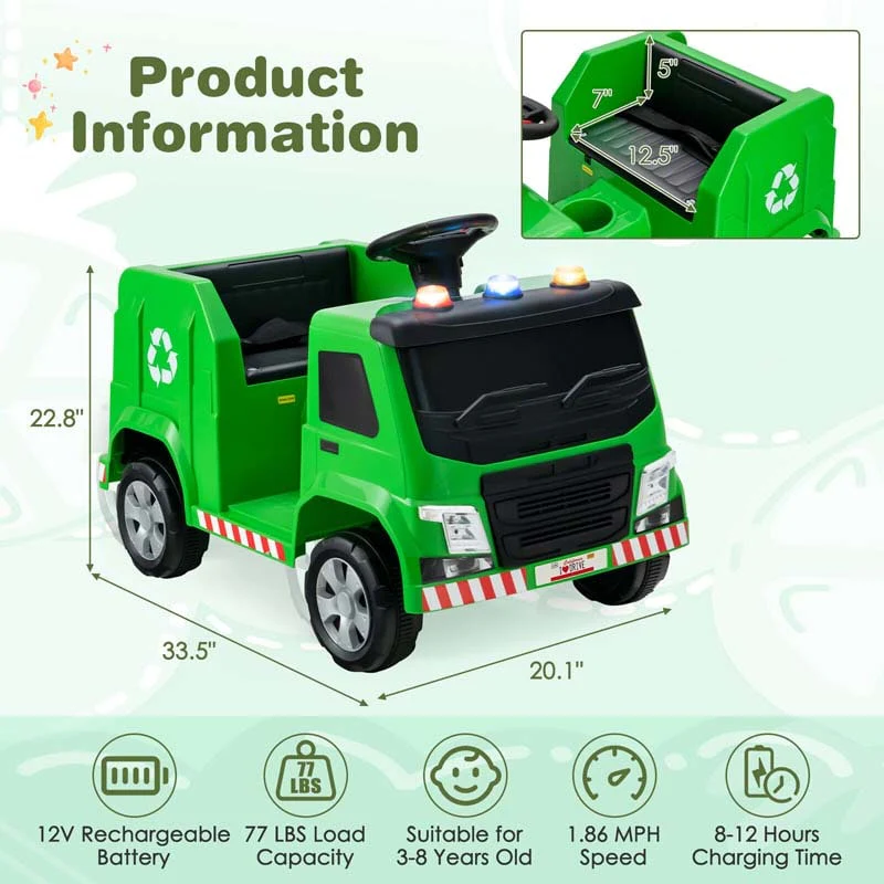 Eletriclife 12V Recycling Garbage Truck Electric Ride On Toy Remote