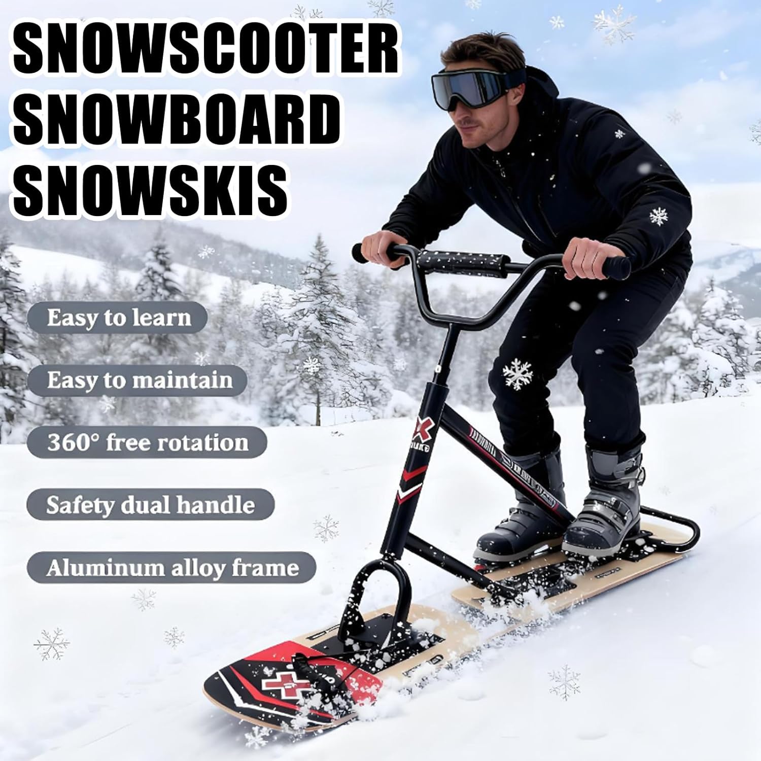 Schneemobil/Skier 2026 – Geländegängiges Schneemobil/Snowboard Für Erwachsene Und Jugendliche, 360° Drehbare Lenkung, Doppelklingen-Design, Tragkraft: 150 Kg TypeB