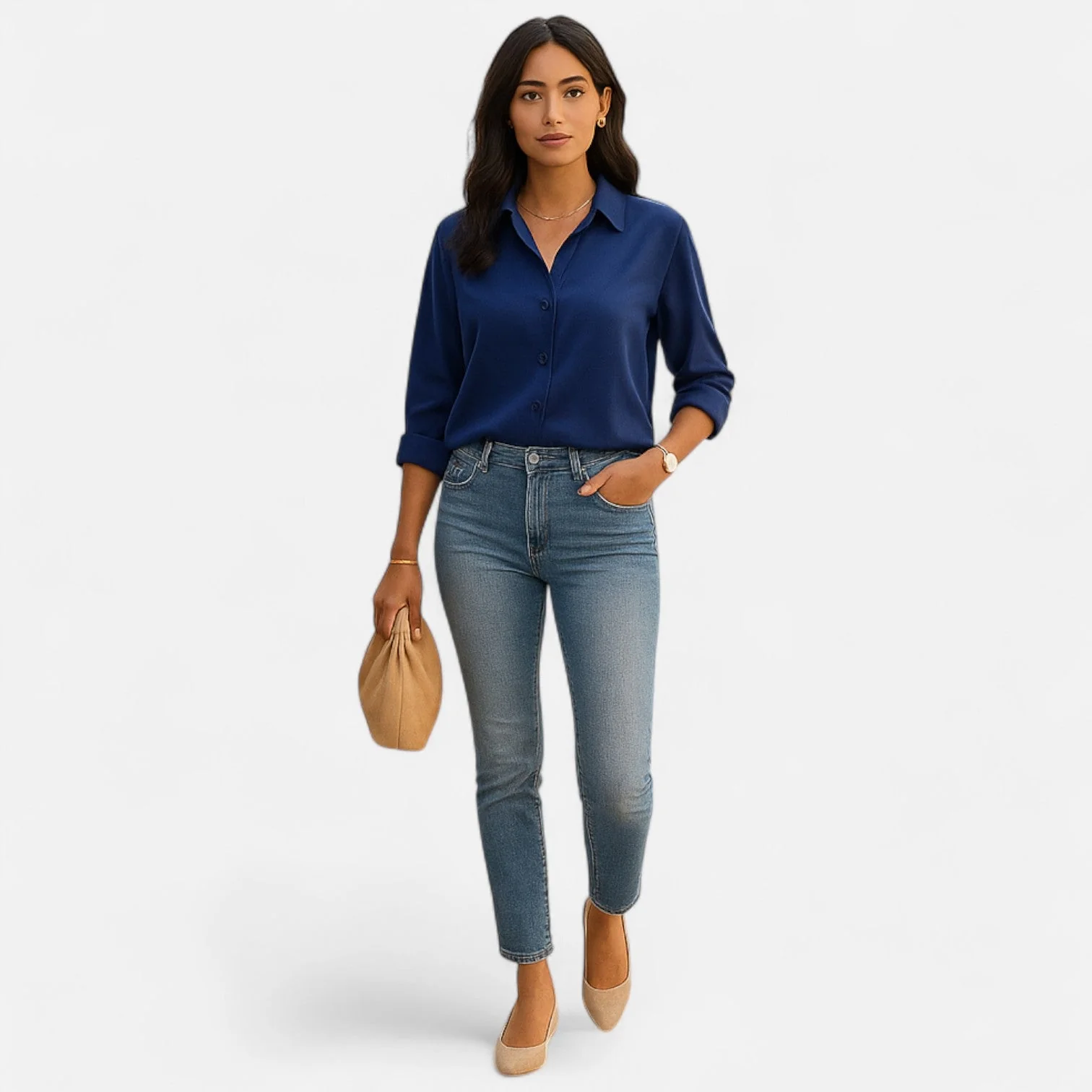 Damenbluse mit klassischem Kragen und flie?ender Silhouette �C Zeitlose Eleganz, raffinierter Komfort