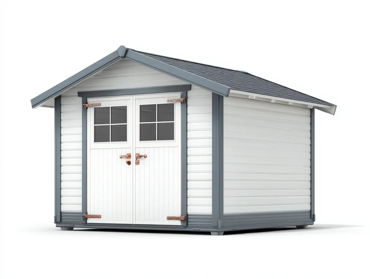Gartenhäuser-Kunststoff-Metall-214 x 168 x 196 cm-Weiß-Grau-Moderner Stil