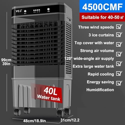 Industrieller Verdunstungskühler, 4500 CFM Luftzirkulator mit 13 Gallonen-Tank, 3-Gang-beweglicher Nebelventilator für Garage, Werkstatt, Terrasse und große Außenbereiche