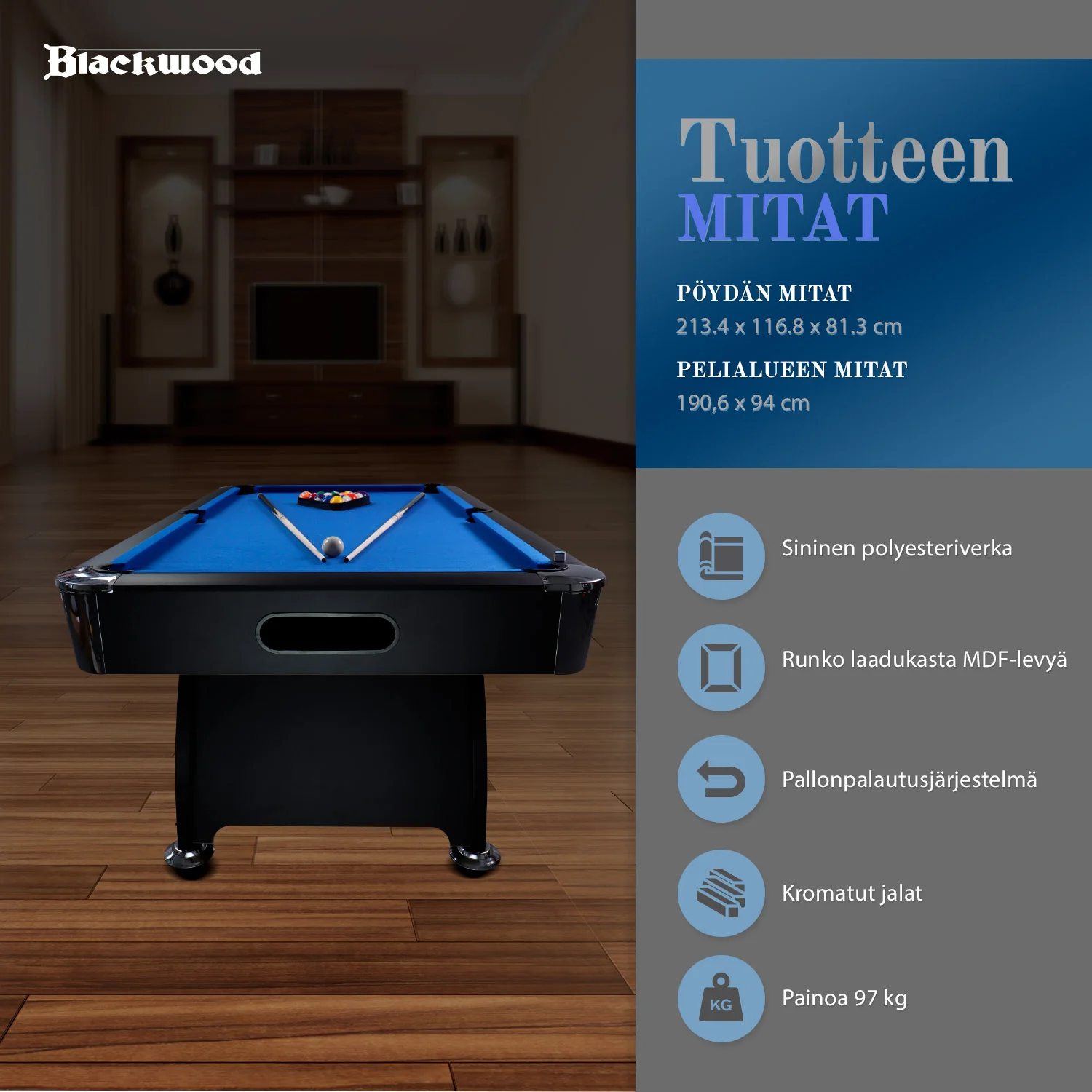 Blackwood Billardtisch, 7' Official Black