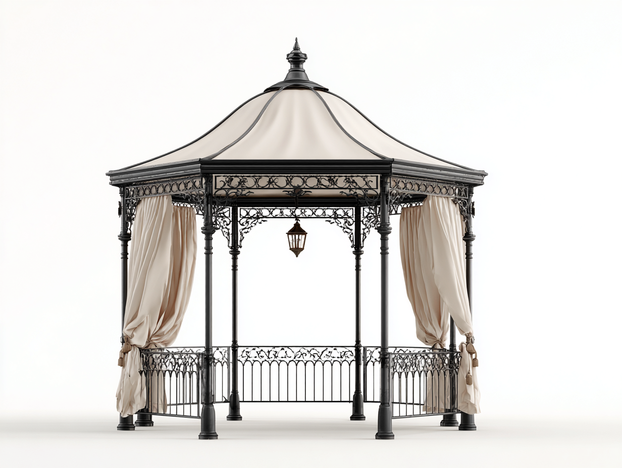 Pavillon - Metall-Textil - 338x338x308 cm - Creme-Schwarz - Klassischer Gartenstil