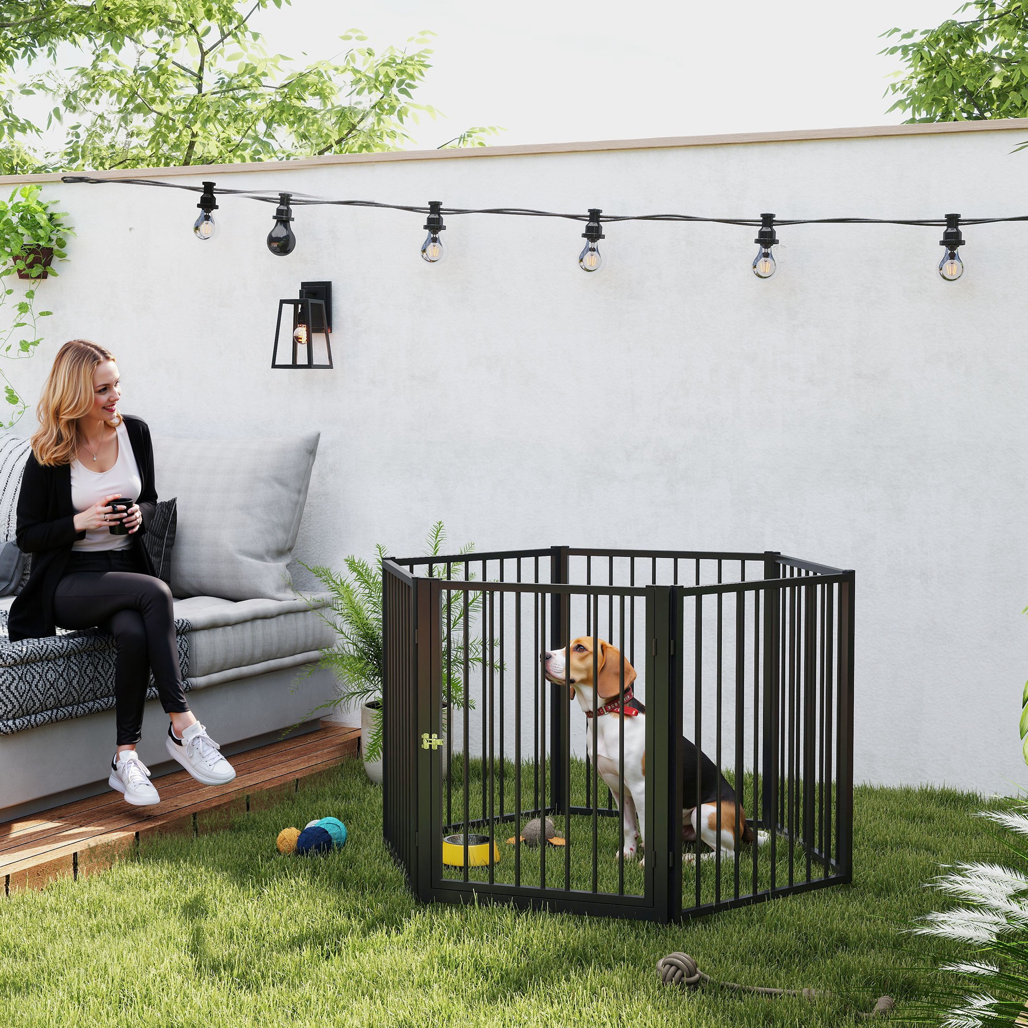 Puppyren, Hondenren, Puppy Omheining, 6 Panelen met Deur, Opvouwbaar en Draagbaar Hondenhek, Staal, Zwart