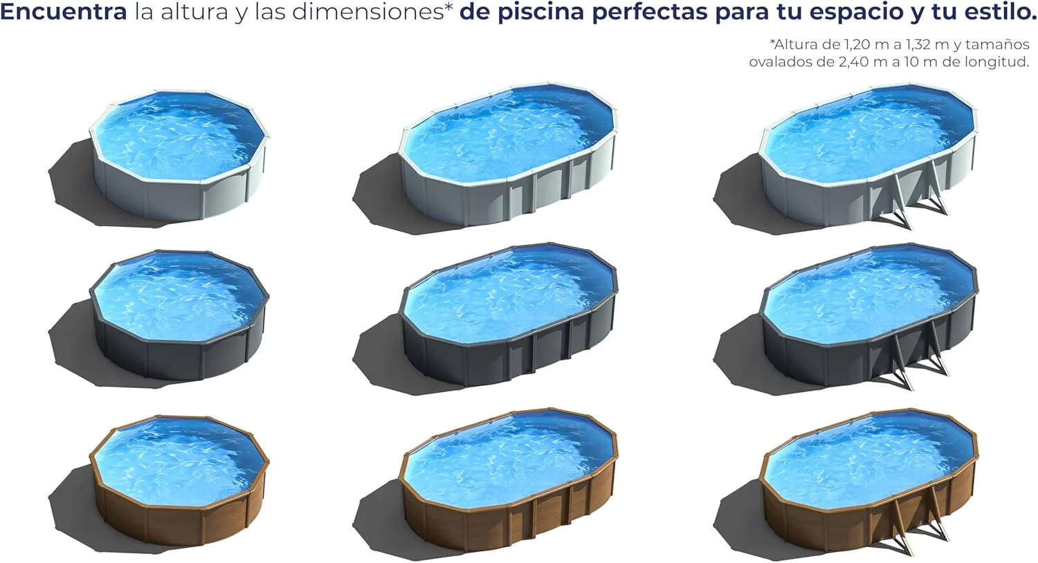 Piscina de Acero Elevada,Redonda con Aspecto Acero Blanco. Piscinas Desmontables para Jardín 240 x 120 cm - Piscina Gre KIT300ECO Fidji.