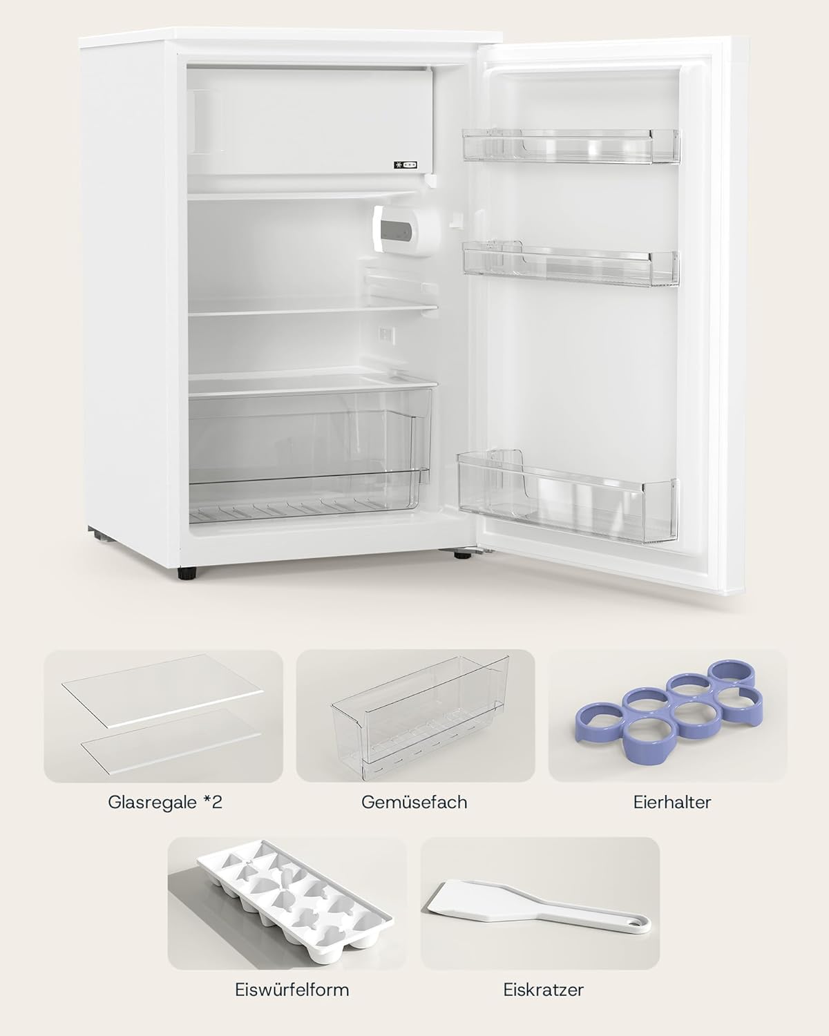 Upstreman 115L Kühlschrank mit Gefrierfach，Effizienzklasse D und Elektronische Temperatursteuerung，Kleiner Kühlschrank mit LED Beleuchtung，CR115-Weiß