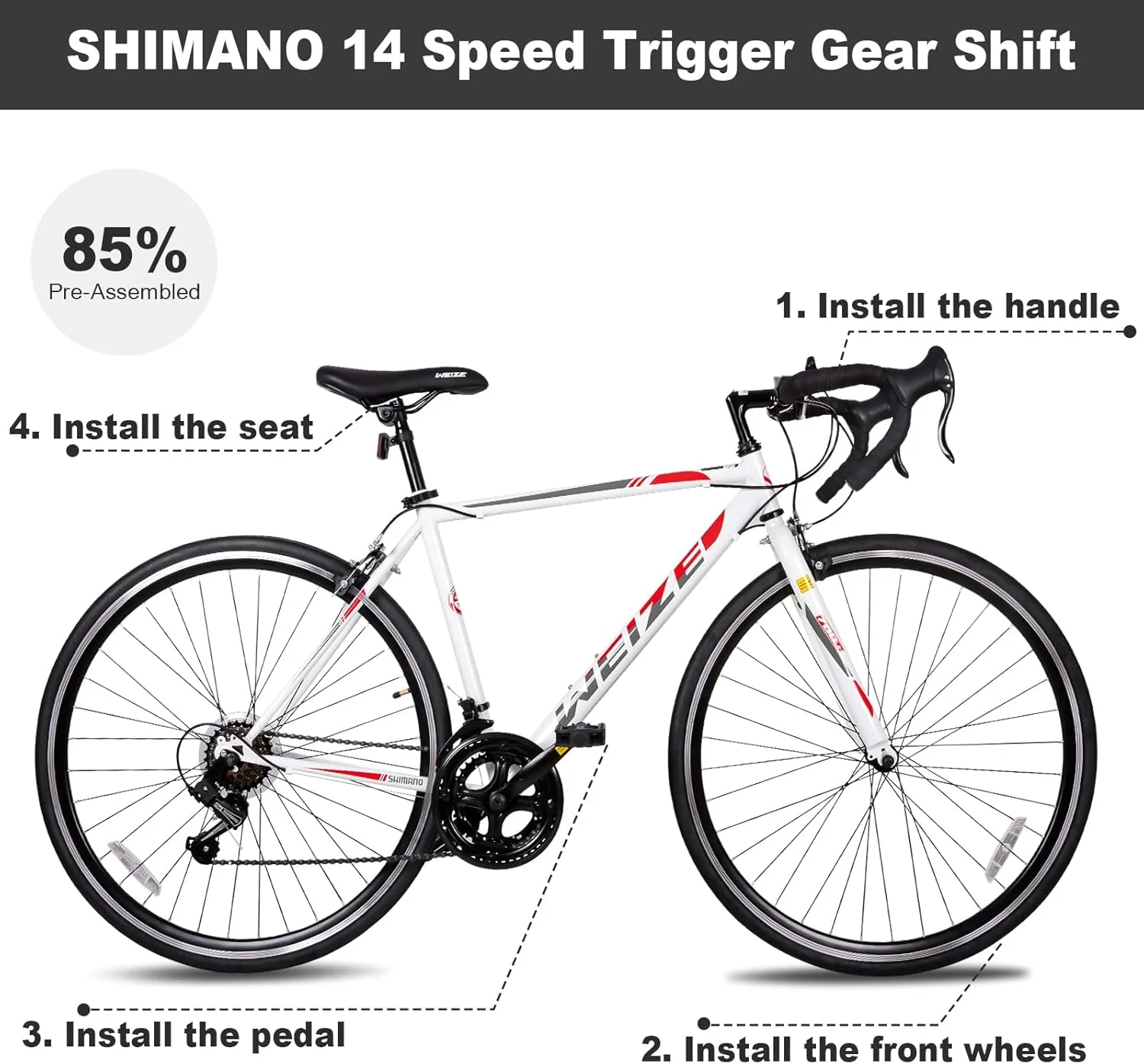 WEIZE Road Bike, 700C Wheel City Commuter Bicycle, Shimano 14 Speed Drop Bar, Racing Adult Bike with Caliper Brakes, High-Carbon Steel Hybrid Bikes