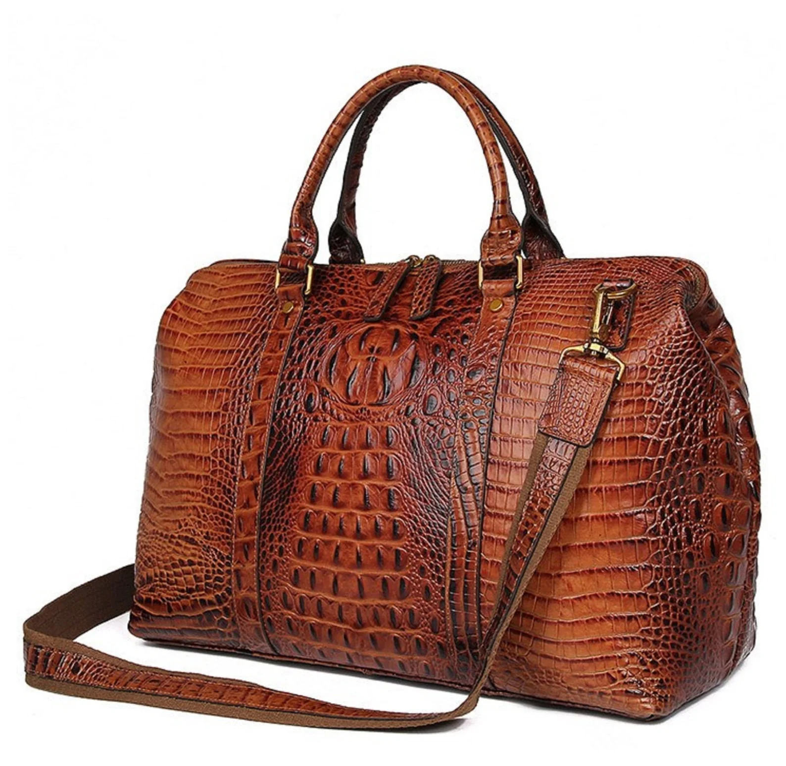 Crocodile Patterned Leather Travel Bag Weekender Bag Overnight Leather Duffel