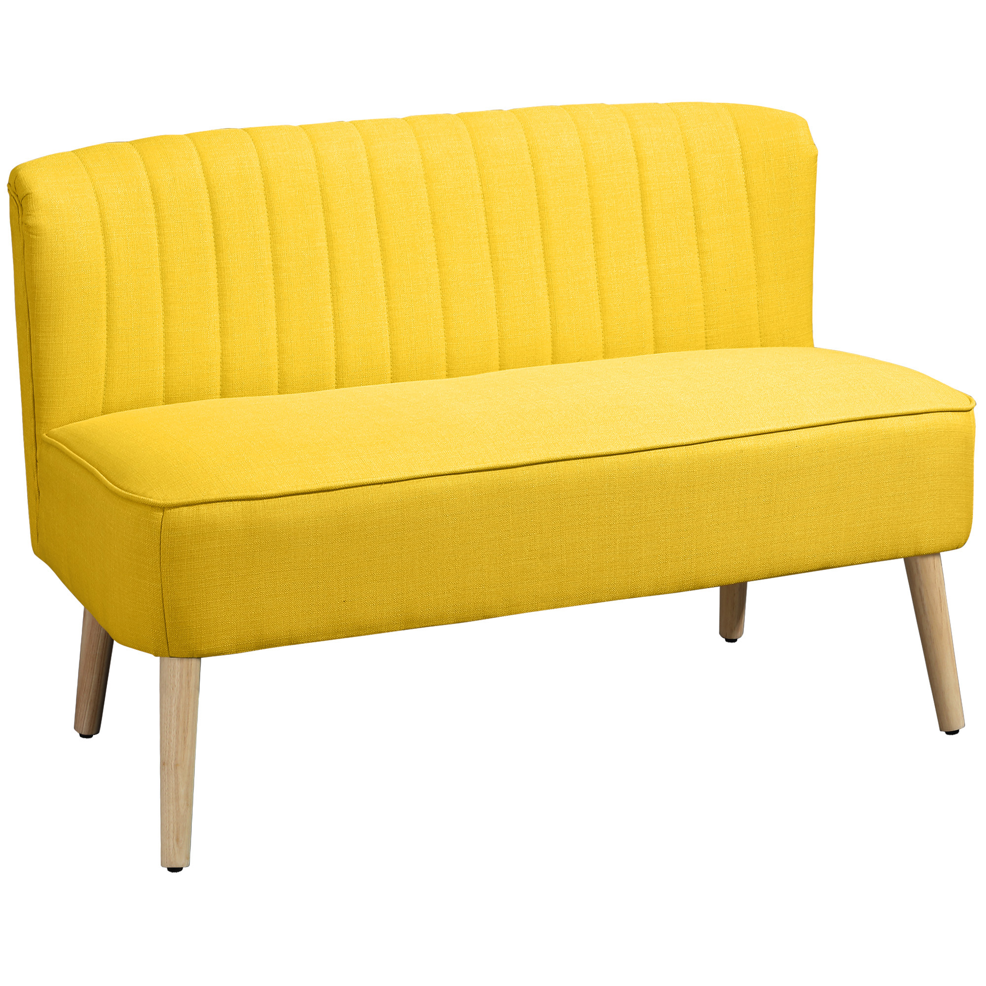 Sofa Retrodesign 2-zitsbank, houten poten, 117 cm x 56,5 cm x 77 cm, Geel