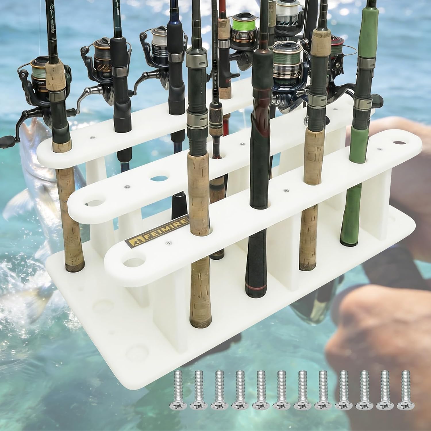 Robuster HDPE Angelrutenhalter Rack für 18 Ruten - Deck & Dock Mount Rod Storage mit Edelstahl Hardware, Wide Spacing Design für große Rollen, UV & Korrosionsbeständig