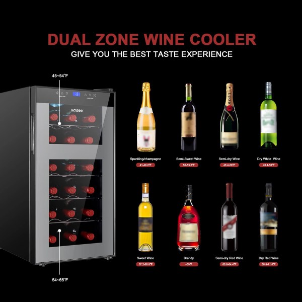 Maisee Dual Zone Wine Cooler Refrigerator Chiller Fridge Upper Zone 44f-54f Lower Zone 54f-65f for Red White Wine Champagne Sparkling in Home Office