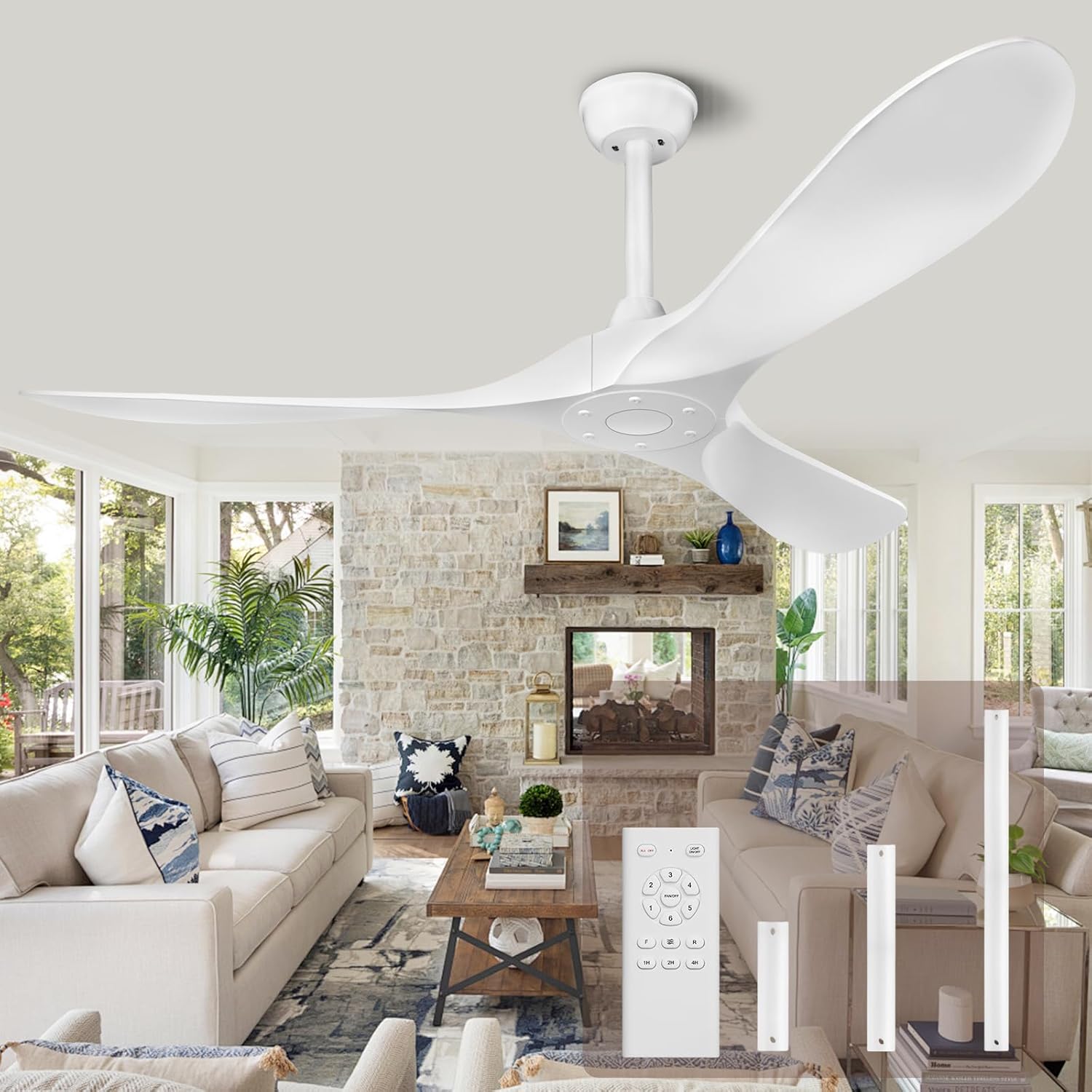 Biukis 152 cm Deckenventilator mit Fernbedienung, 6 Geschwindigkeitsstufen, reversibler DC-Motor für ganzjährige Nutzung, geeignet für Außenbereich, Garten, Wohnzimmer, Schlafzimmer – Walnuss