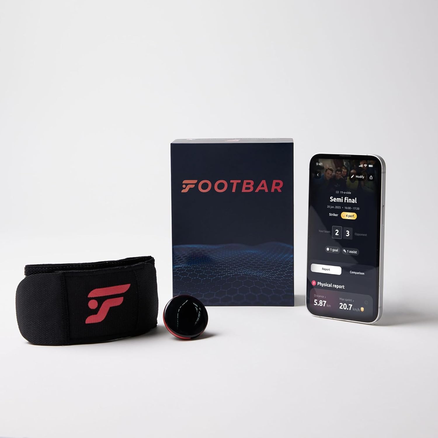 Footbar Meteor Aktivitätstracker für Fußball, Tracking und Bewertung der Fußballleistung und des Spielstils für iOS Android. Lebenslanges Gold-Abonnement