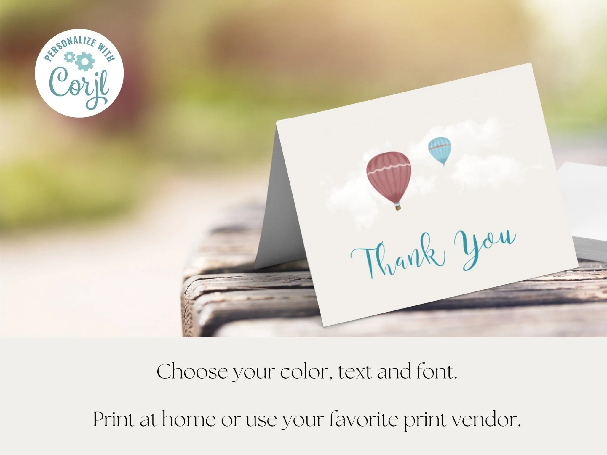 Customizable Baby Shower Thank You Card Template with Hot Air Balloon Design, Whimsical Thank You Card