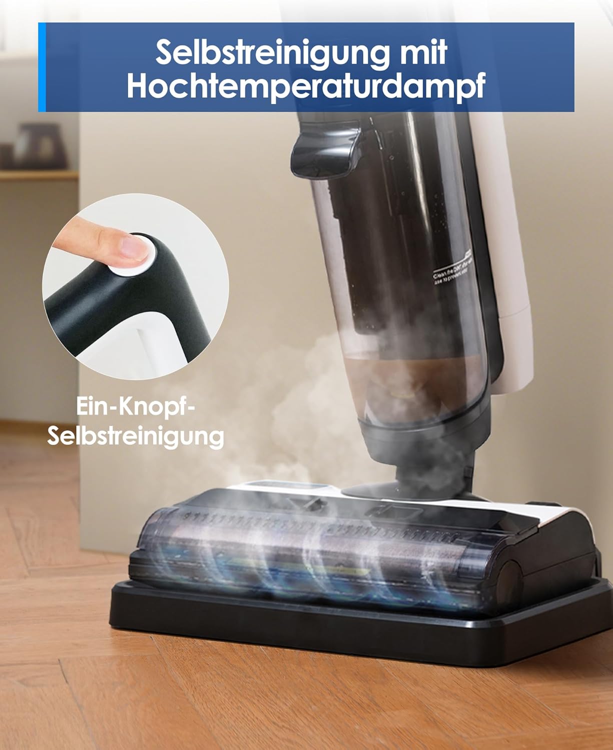 Tineco iFLOOR 5 Steam Nass Trockensauger, 120℃ Hochtemperatur-Dampf, Dampfreiniger mit Kabel, Selbstreinigung Nasssauger, Hartholz bodenreiniger für klebrige Verschmutzungen, Essensreste