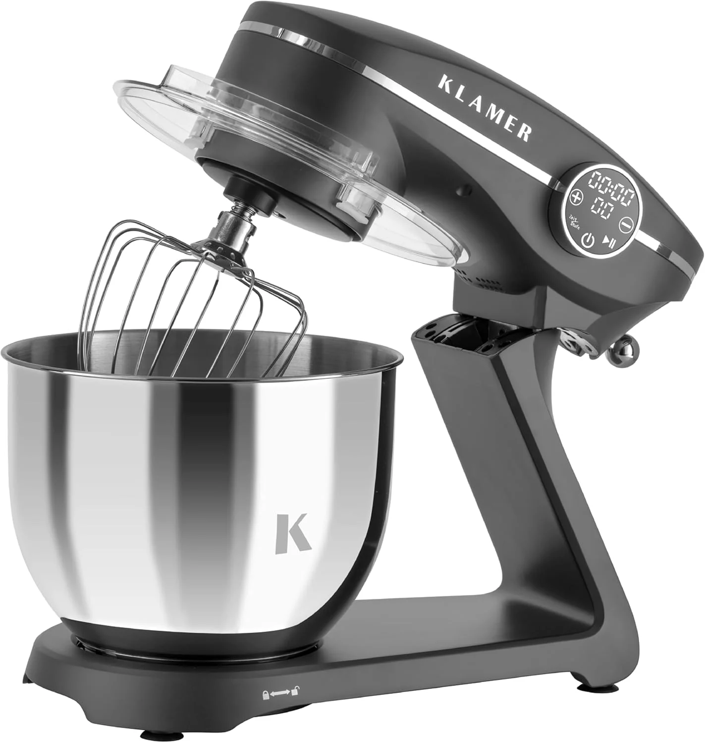 KLAMER Keukenmachine 1800W, Kneedmachine met 6 Liter RVS Kom, 10 Snelheidsstanden met Timer, Klopper, Deeghaak, Garde en Spatdeksel