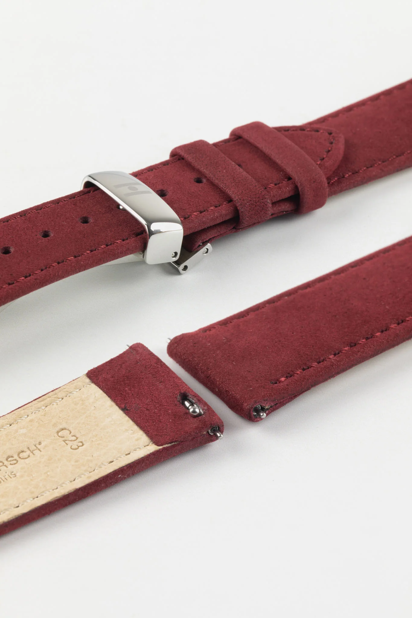Hirsch OSIRIS Limited Edition Calf Leather with Nubuck Effect Watch Strap in BURGUNDY