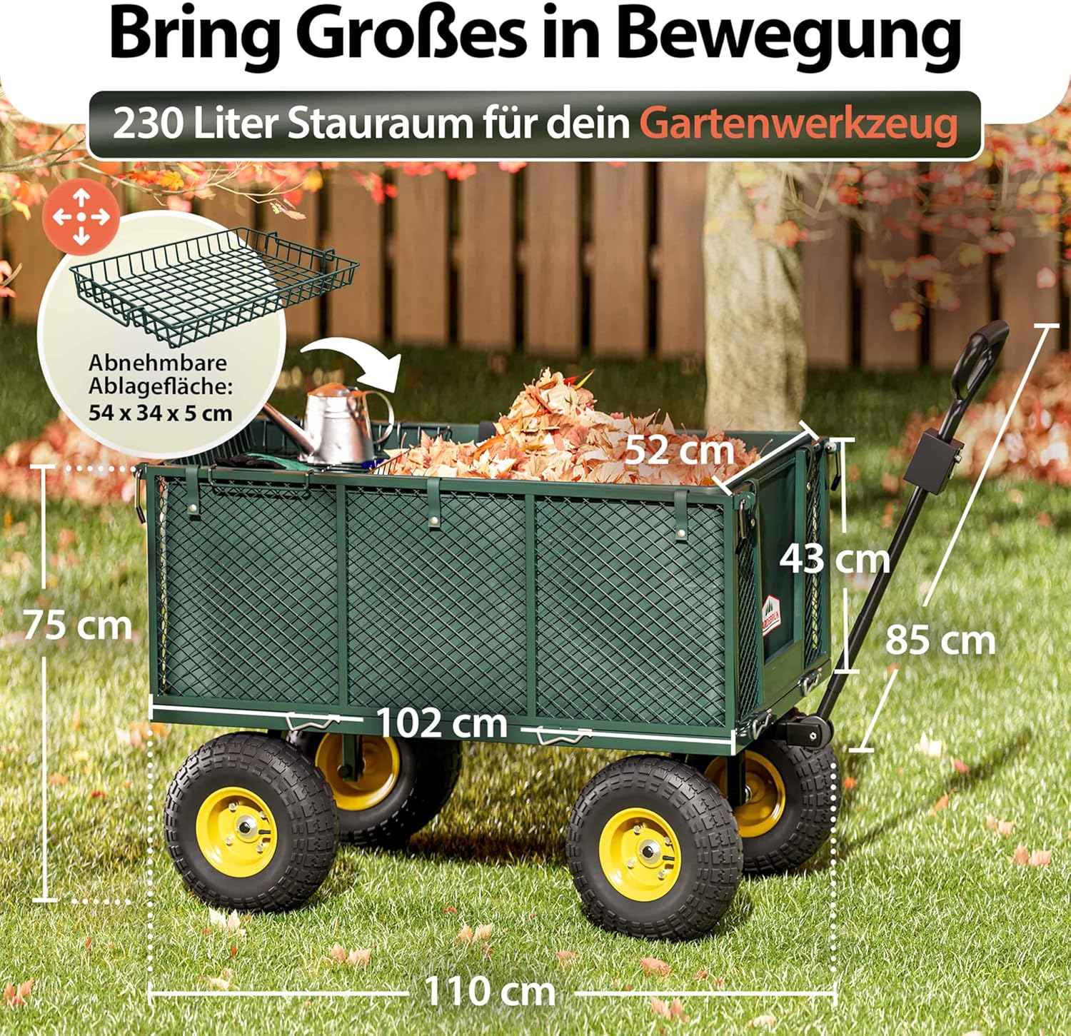 GARDEBRUK® Bollerwagen 550kg Belastbar Klappbar Stabil Herausnehmbare Plane Gerätewagen Handwagen Garten Gartenkarre Gartenwagen Transportwagen Karre