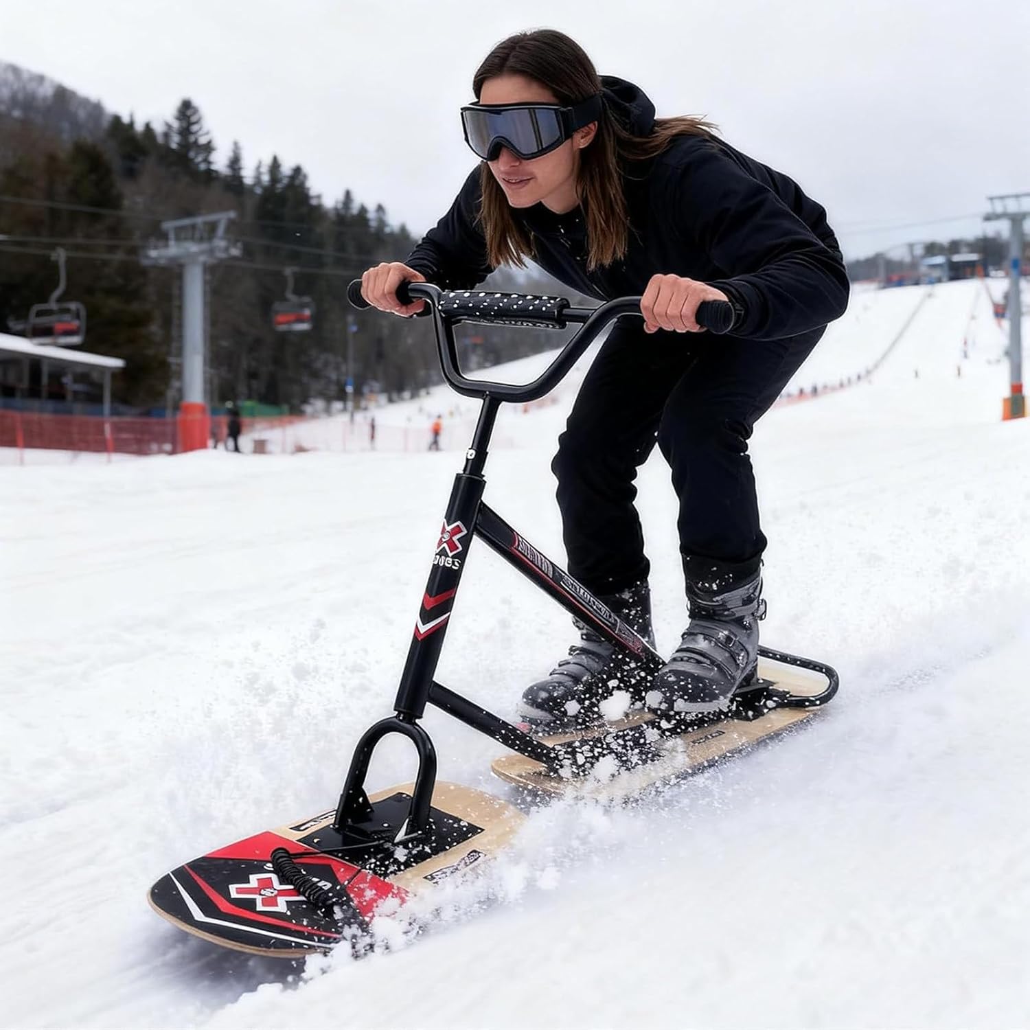 Fortschrittlicher Schneescooter/Ski – Schneeskateboard für Erwachsene mit 360°-Lenkung und dreifachem Aluminiumrahmen, 150 kg Tragfähigkeit, Schneemobil für jedes Gelände. TypeA