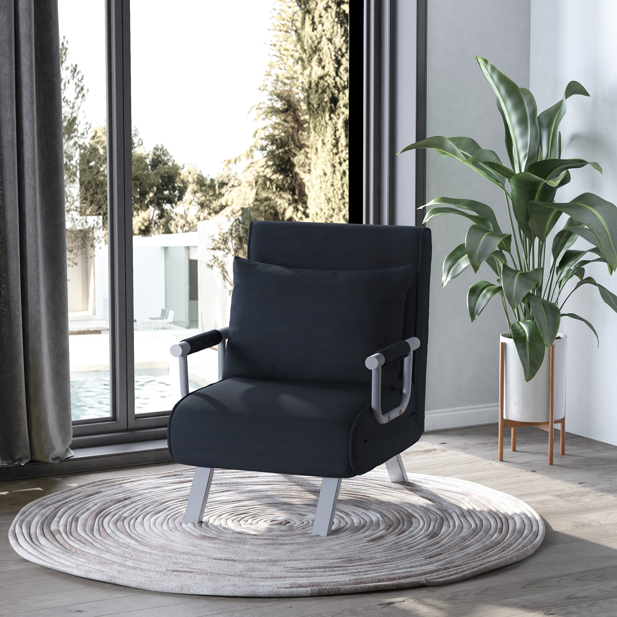 3-in-1 slaapbank, logeerbed, fauteuil inclusief kussens, zwart