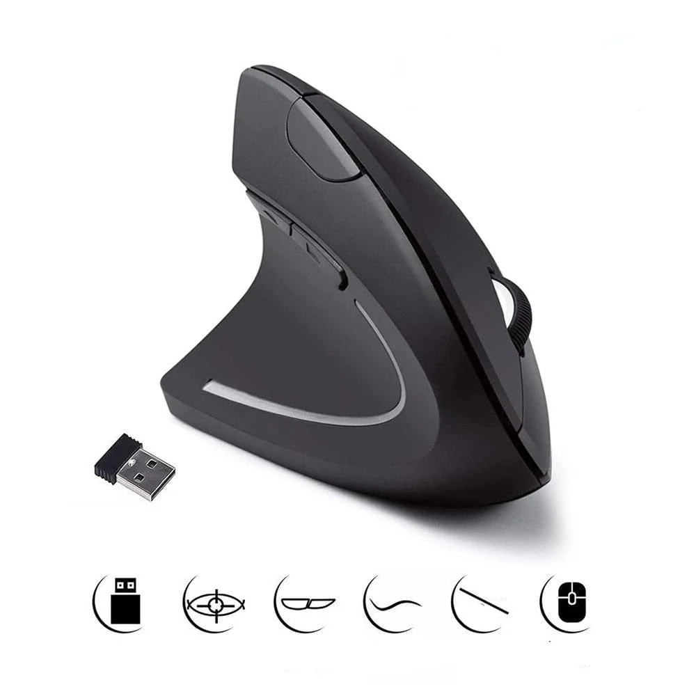 Ergonomic Vertical Wireless Mouse 2.4GHz Optical with 3 Adjustable DPI Settings (800/1200/1600) and 6 Buttons
