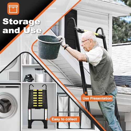 HBTower Scala telescopica da 4,7 metri con ganci e piedini antiscivolo, leggera scala pieghevole in alluminio per soppalchi, camper, esterni ed interni, capacità di 150 kg.Nero : Amazon.it: Fai da te