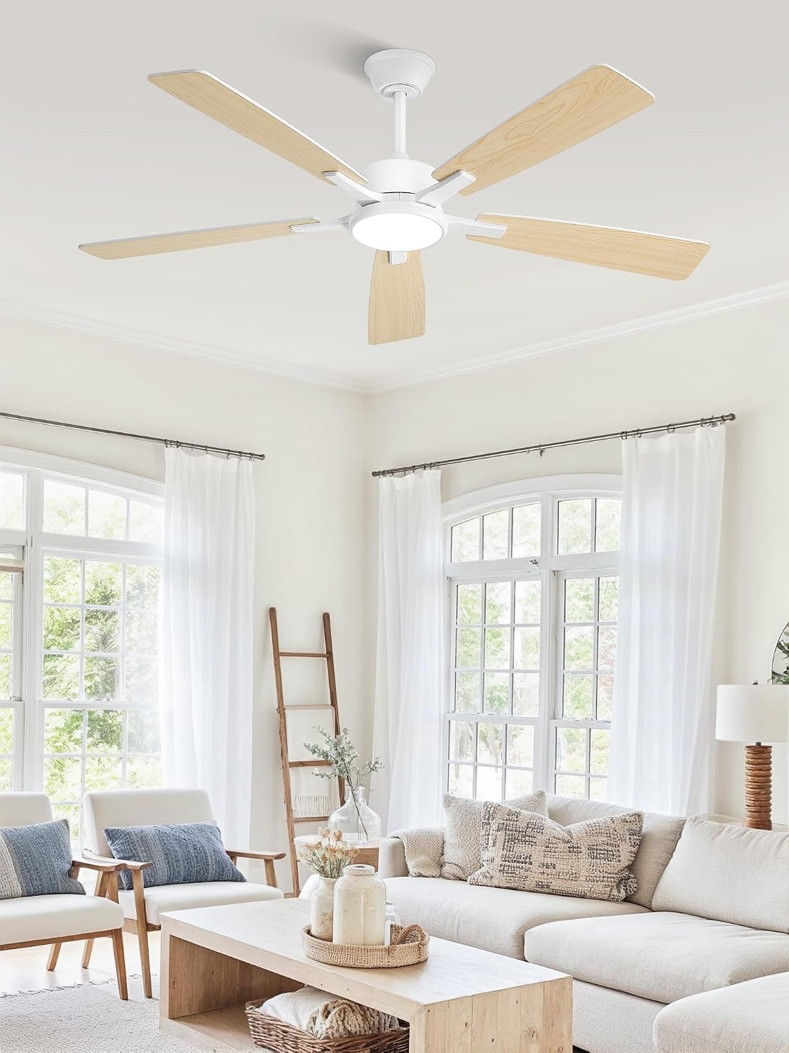 ZMISHIBO Ventilateur de plafond avec lumière 132 cm, Plafonnier ventilateur, APP et télécommande, Moteur DC silencieux, Réversible, 5 pales, LED 3CCT dimmable