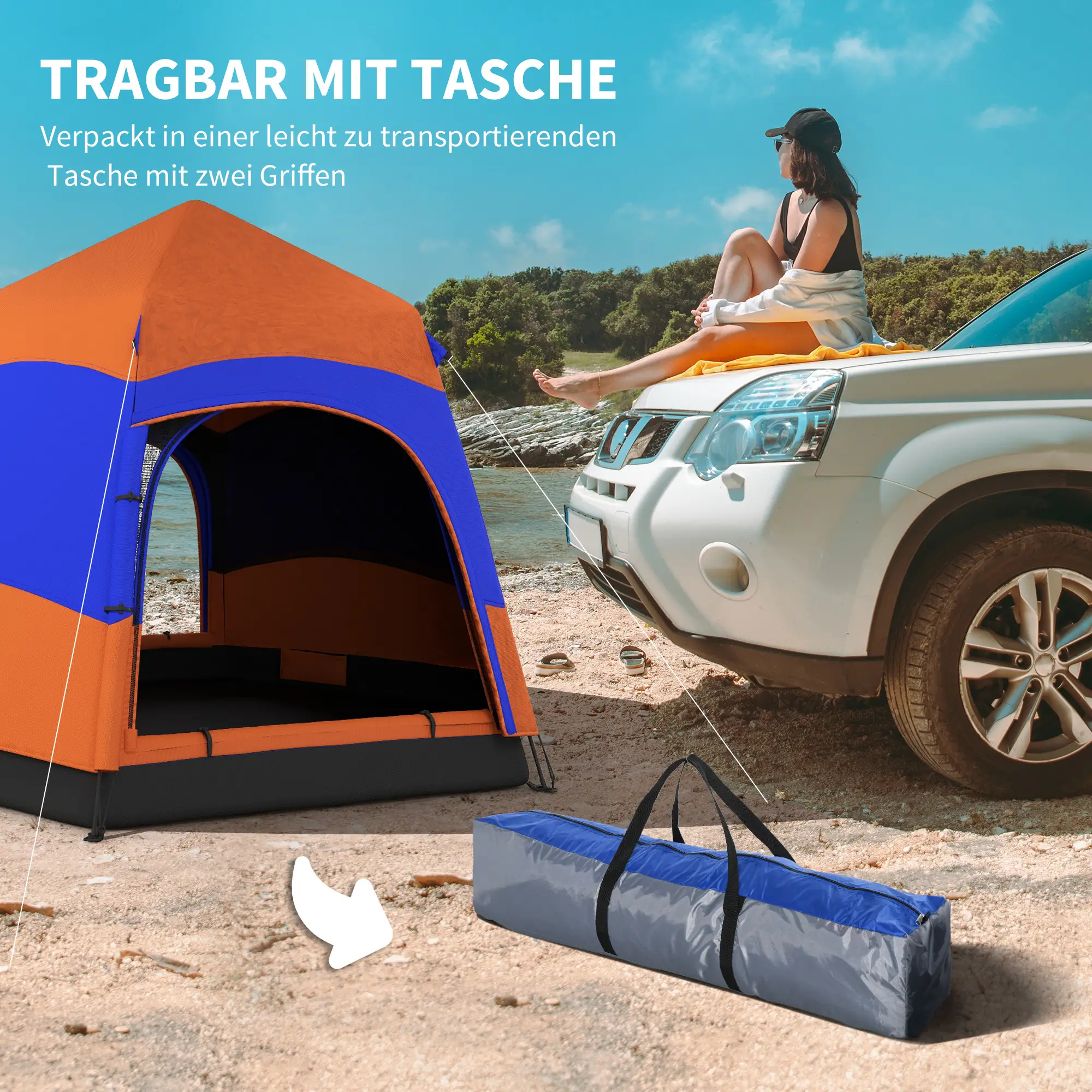 Outsunny Kampeertent Quick-Up 4-6 Personen dubbelwandig Outdoor