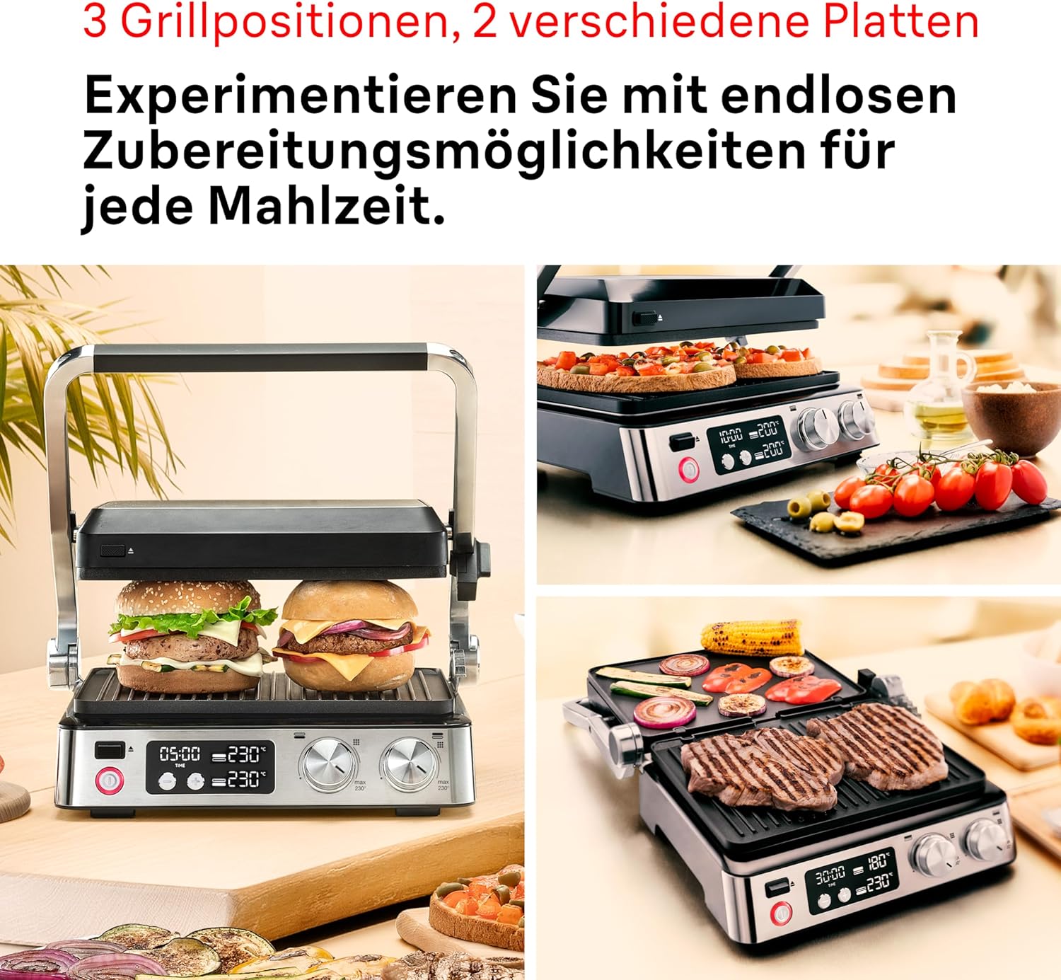 Braun MultiGrill 9 CG 9047 Kontaktgrill mit Grill-, Flach- und Waffelplatten, Grillpositionen: Kontakt, BBQ, Ofen, Spülmaschinenfeste Platten, Fettauffangschale, 230° Höchsttemperatur, Boost-Funktion