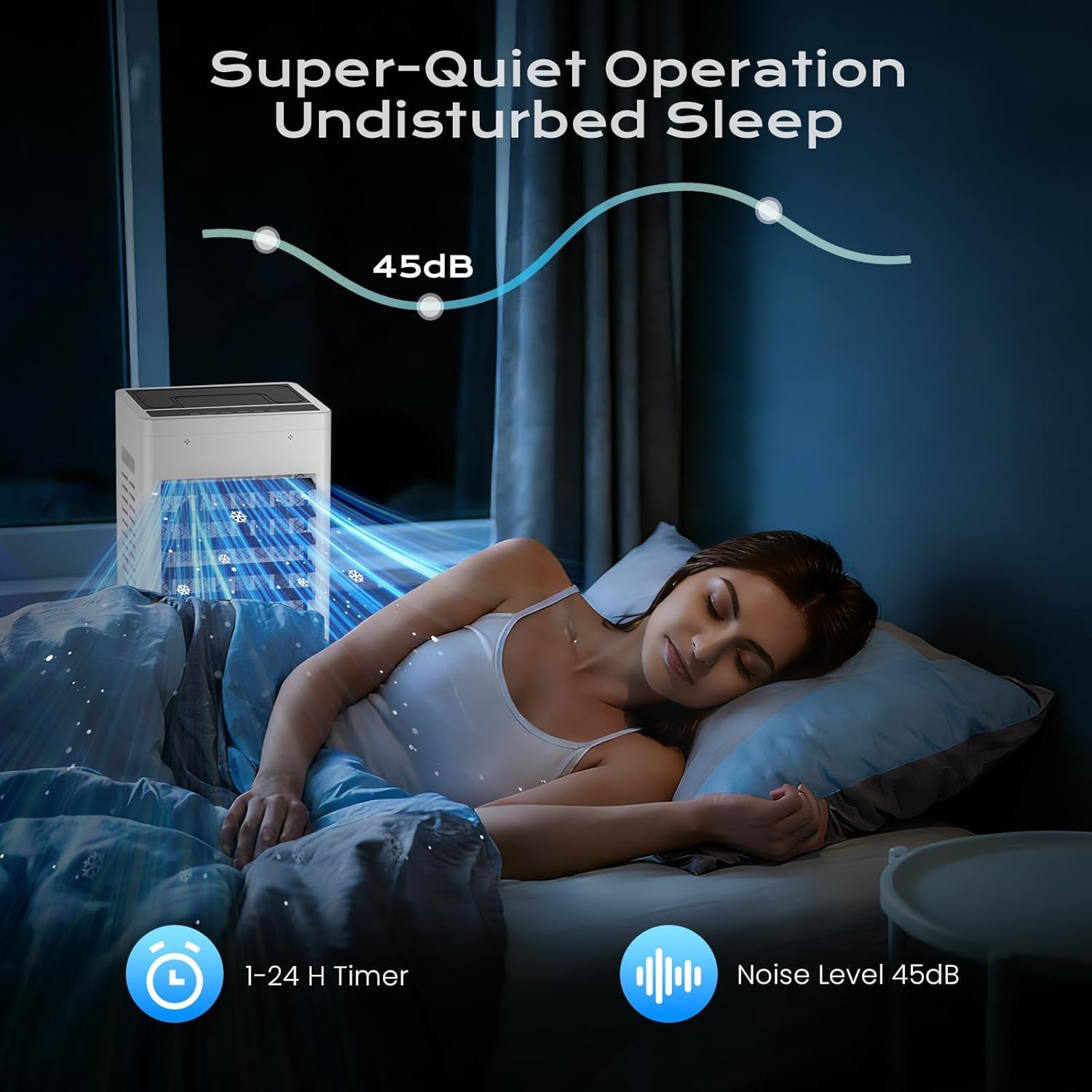 Klimaanlage Mobil 45W, Tragbarer Luftkühler3-seitiger Lufteinlass, 6 Modi, Verdunstungskühler mit 12L Abnehmbarem Tank, 24h Timer, 60/120° Oszillation, Leise, Fernbedienbar, für Zuhause & Schlafzimmer