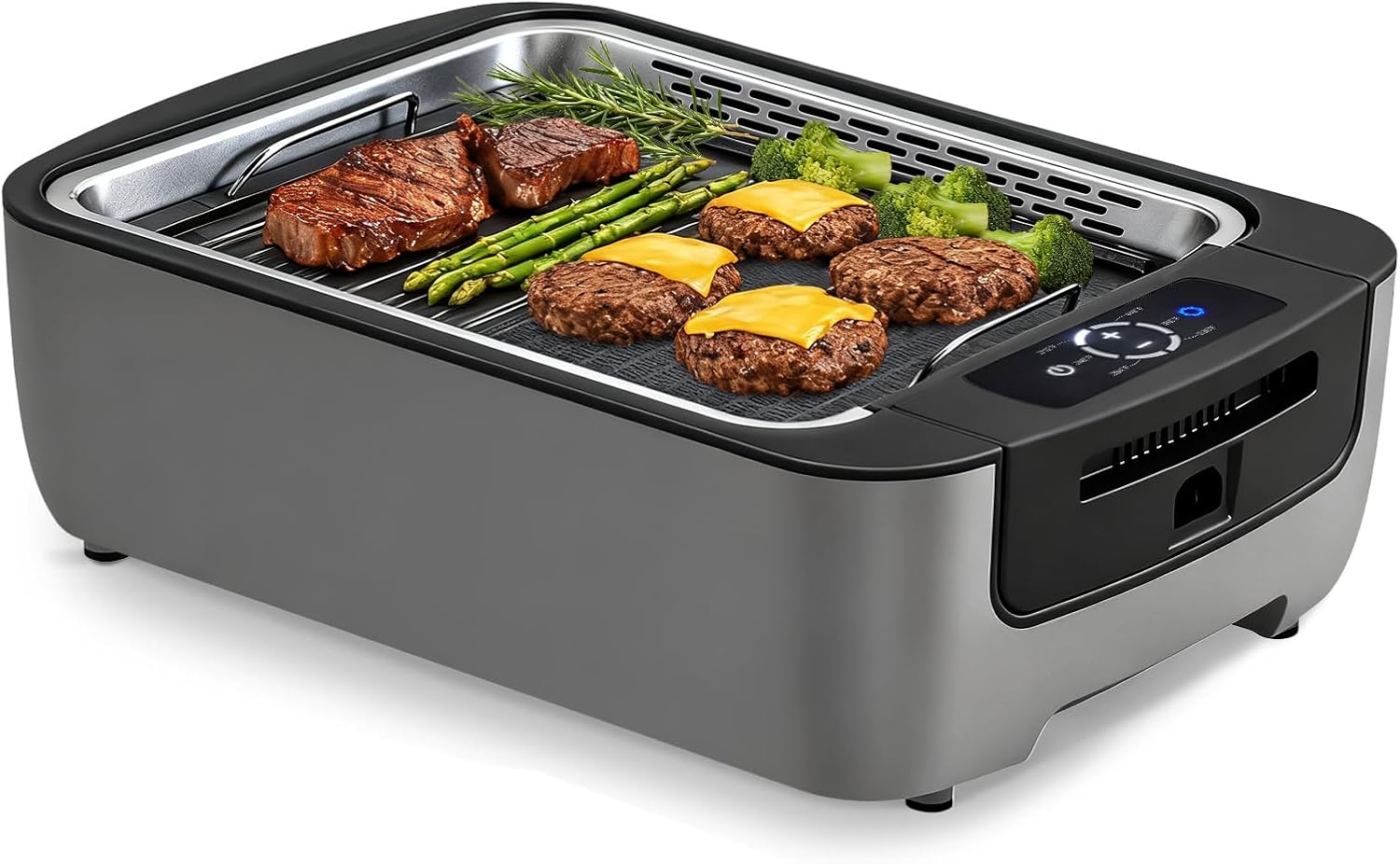 Smokeless Indoor Grill. Electric Indoor Grill for Korean BBQ with Dual-Turbo Smoke Extractor. LED Smart Display & Dual-Zone Nonstick Grill Plates. 6-Level Temp Control. Dishwasher Safe