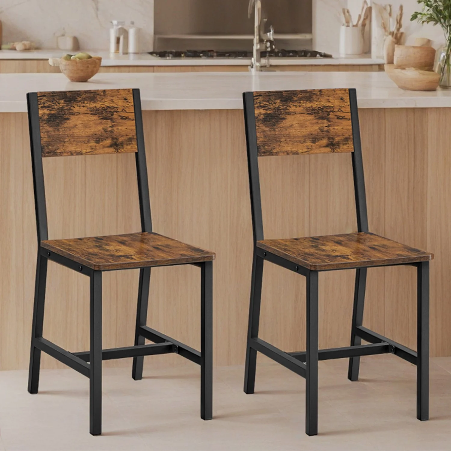 2025 Set van 2 Eetkamerstoelen met metalen frame