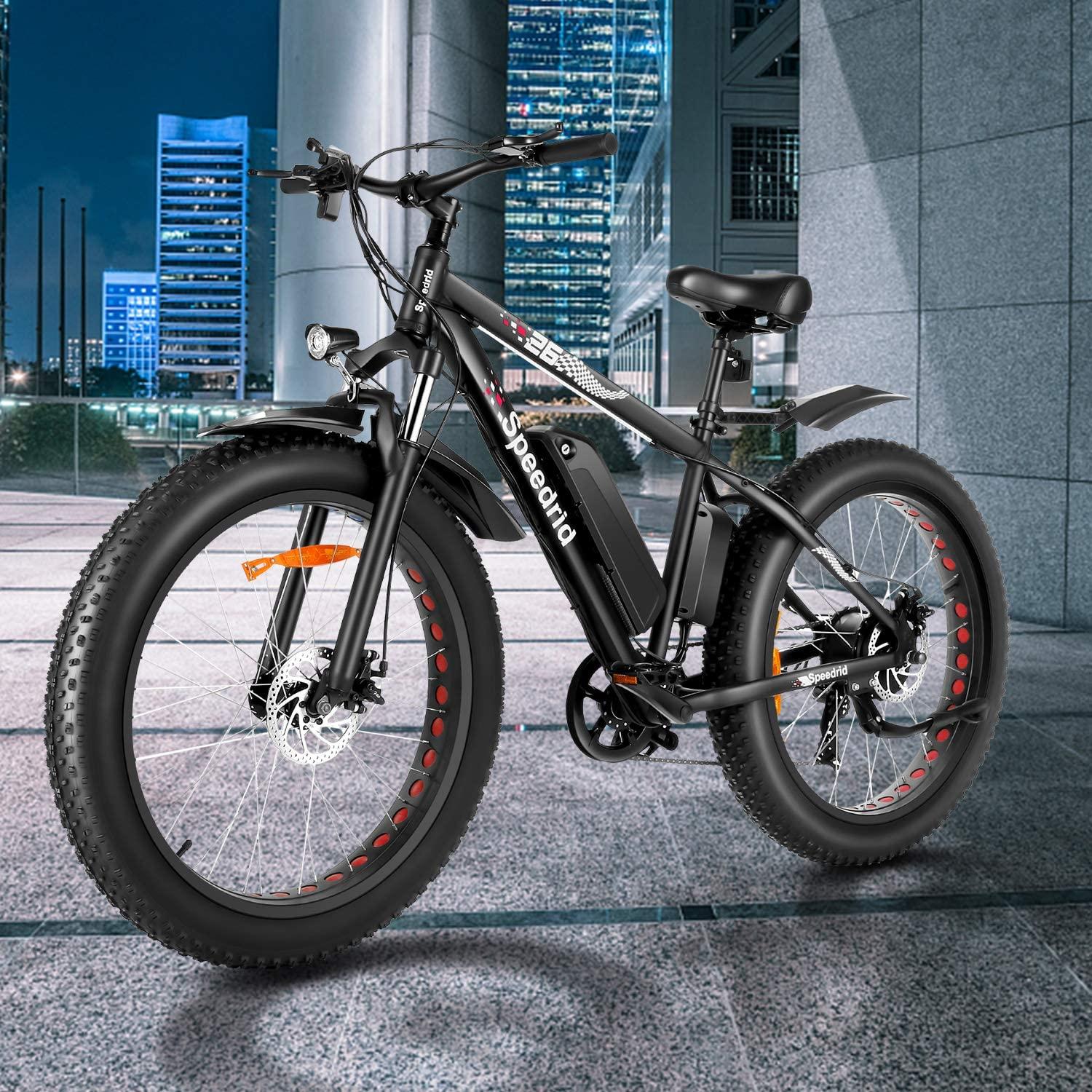 Speedrid Electric Bike 48V 500W Fat Tire Electric Bike Snow Bike 26??? 4.0, 48V 10Ah Removable Battery and Professional 7 Speed