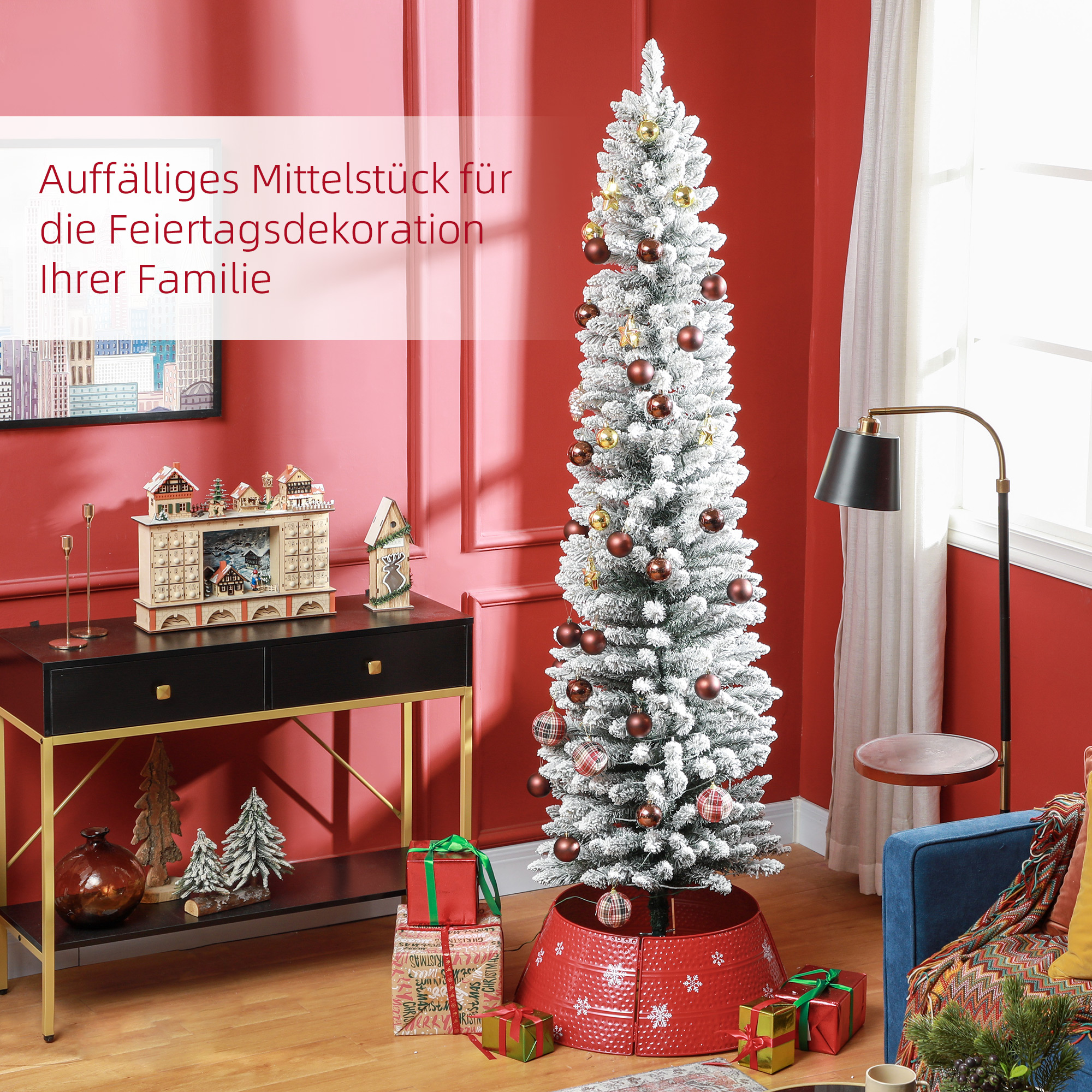Kerstboom 210 cm, LED-Lichtslinger, Kunststof, Vlamvertragend, Metalen Basis, Groen