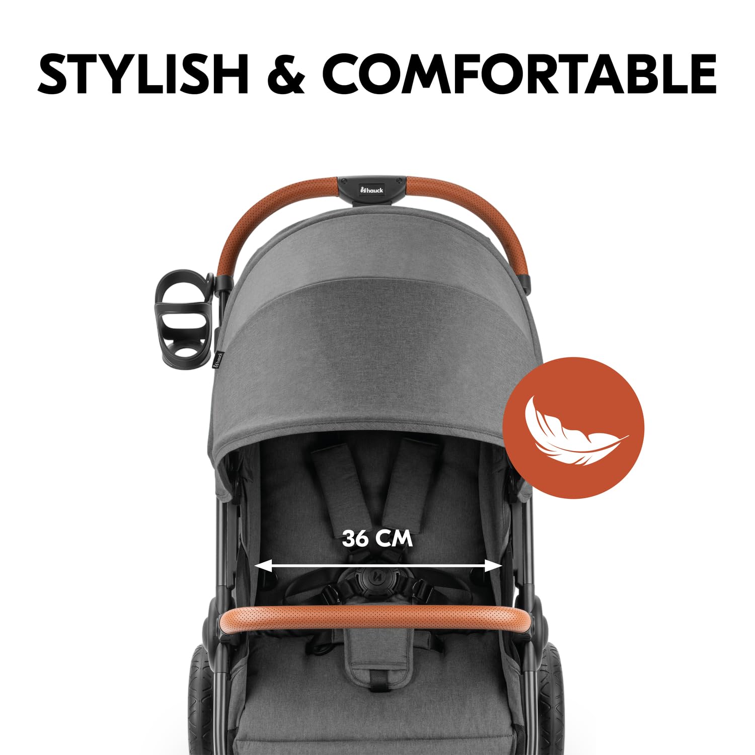 Hauck Uptown Kinderwagen Melange Rose – Kinderwagen für jedes Gelände, extra großer Sitz, flache Liegeposition, Gummiräder, Federung, kompakt und einfach zusammenklappbar, mit Regenschutz