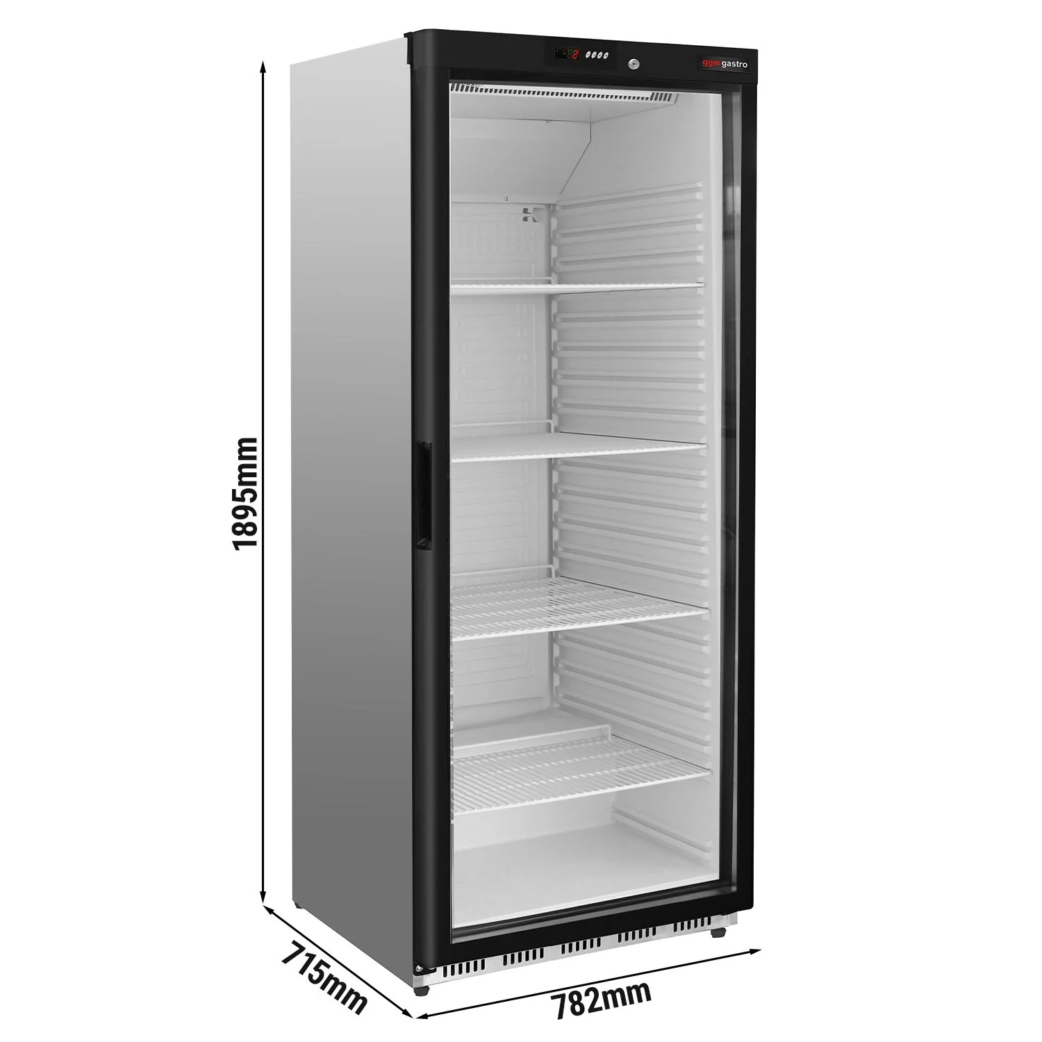 Kjøleskap i rustfritt stål PREMIUM - 600 l - +2 °C til +8 °C - med 1 glassdør - Digitalt termostat, lavt støynivå, automatisk avriming, R600a