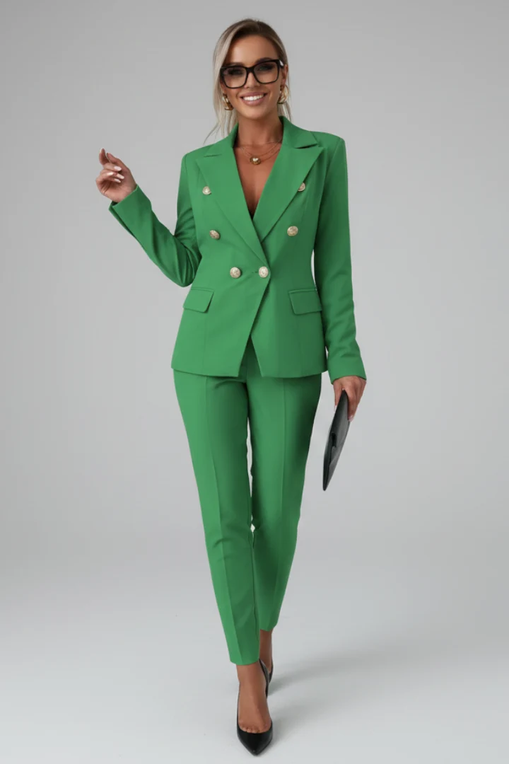 Damen-Anzugset mit gekn?pfter Jacke und Hose mit geradem Bein