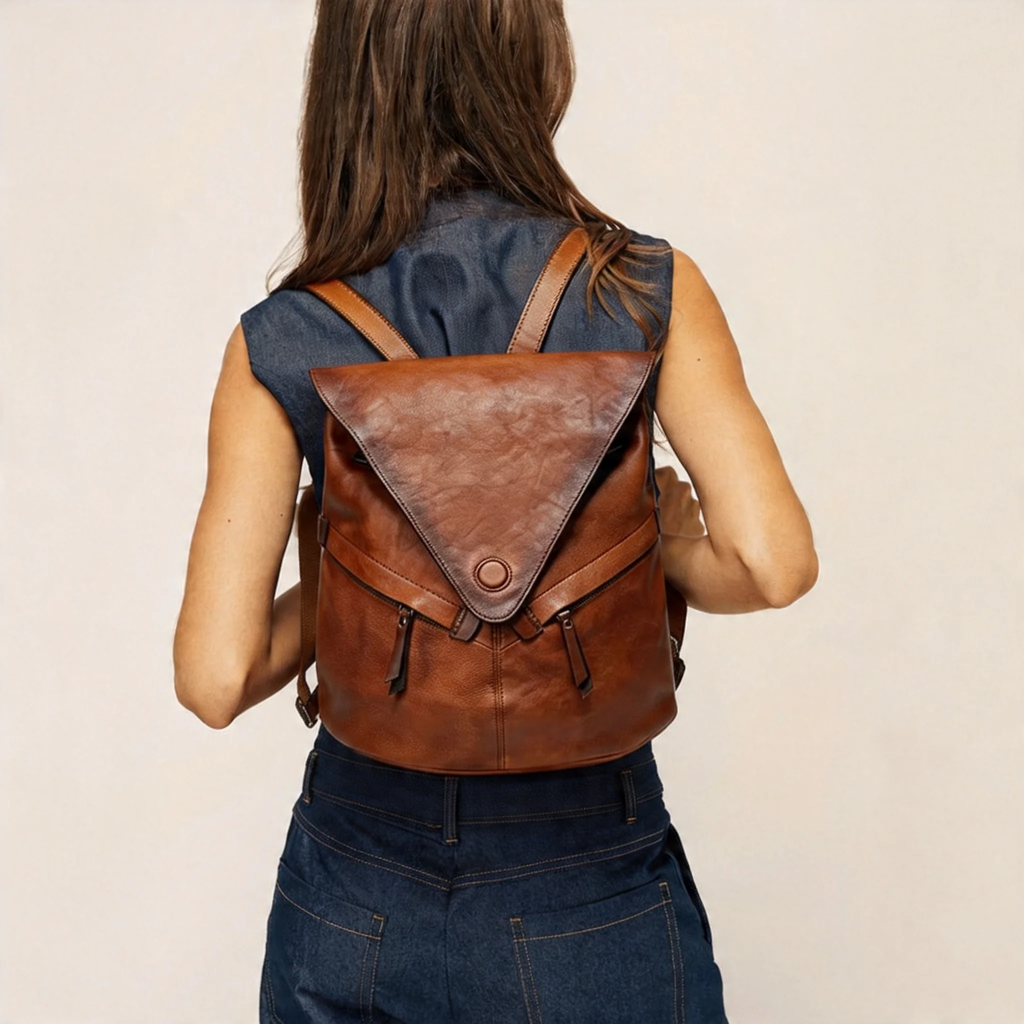 Classic Leather Convertible Backpack School Bag