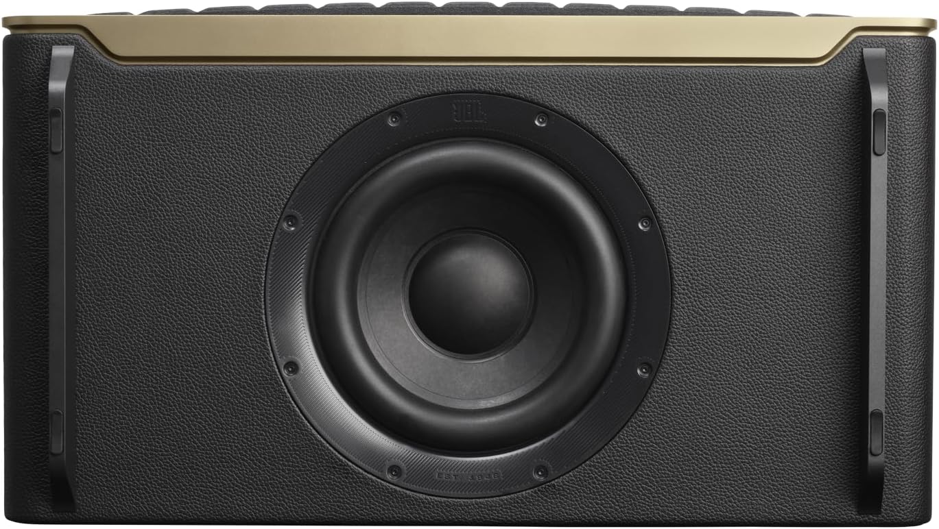 JBL Authentics 200 Smart Home Lautsprecher – 70er Jahre Retro-Design Bluetooth Box – Mit Quadrex Grill, Google Assistant, Alexa, AirPlay und JBL One App – Schwarz