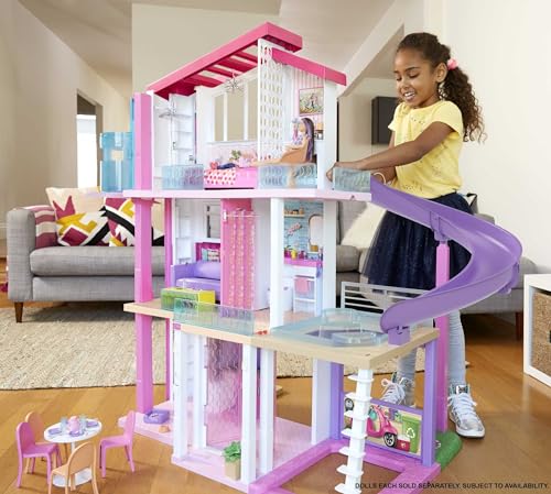 Barbie Casa dei Sogni, Casa a 3 Piani con 8 Stanze, Ascensore e Piscina con Scivolo, Oltre 60 Accessori, Regalo per Bambini da 3 a 7 Anni, GNH53 : Giochi e giocattoli