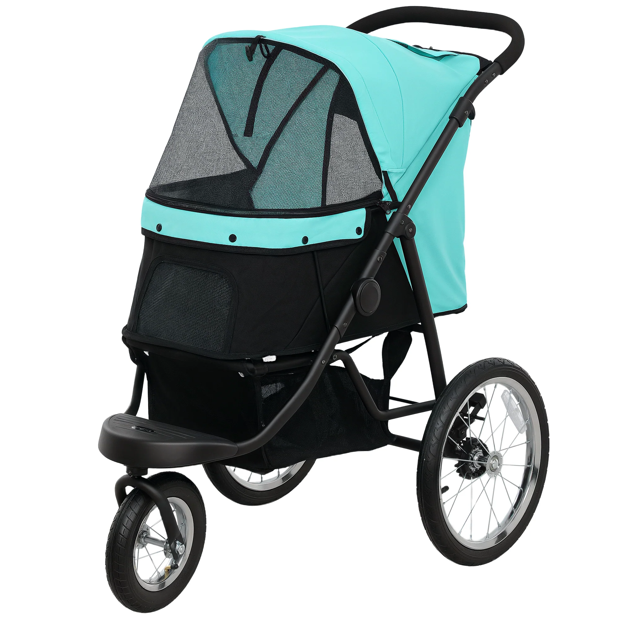 PawHut Hondenbuggy voor Kleine Honden en Katten - Met Opbergmand, Één-Klik Opvouwbaar Ontwerp, Turquoise