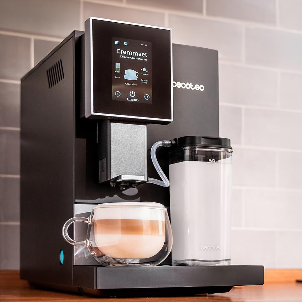 Cecotec Kompakte Superautomatische Kaffeemaschine mit Wifi Cremmaet Compactccino Connected Black Rose. 1350W, 19 Bar, TFT-Bildschirm und APP, Mahlwerk, Milchtank 400 ml und 1 Liter Wasser