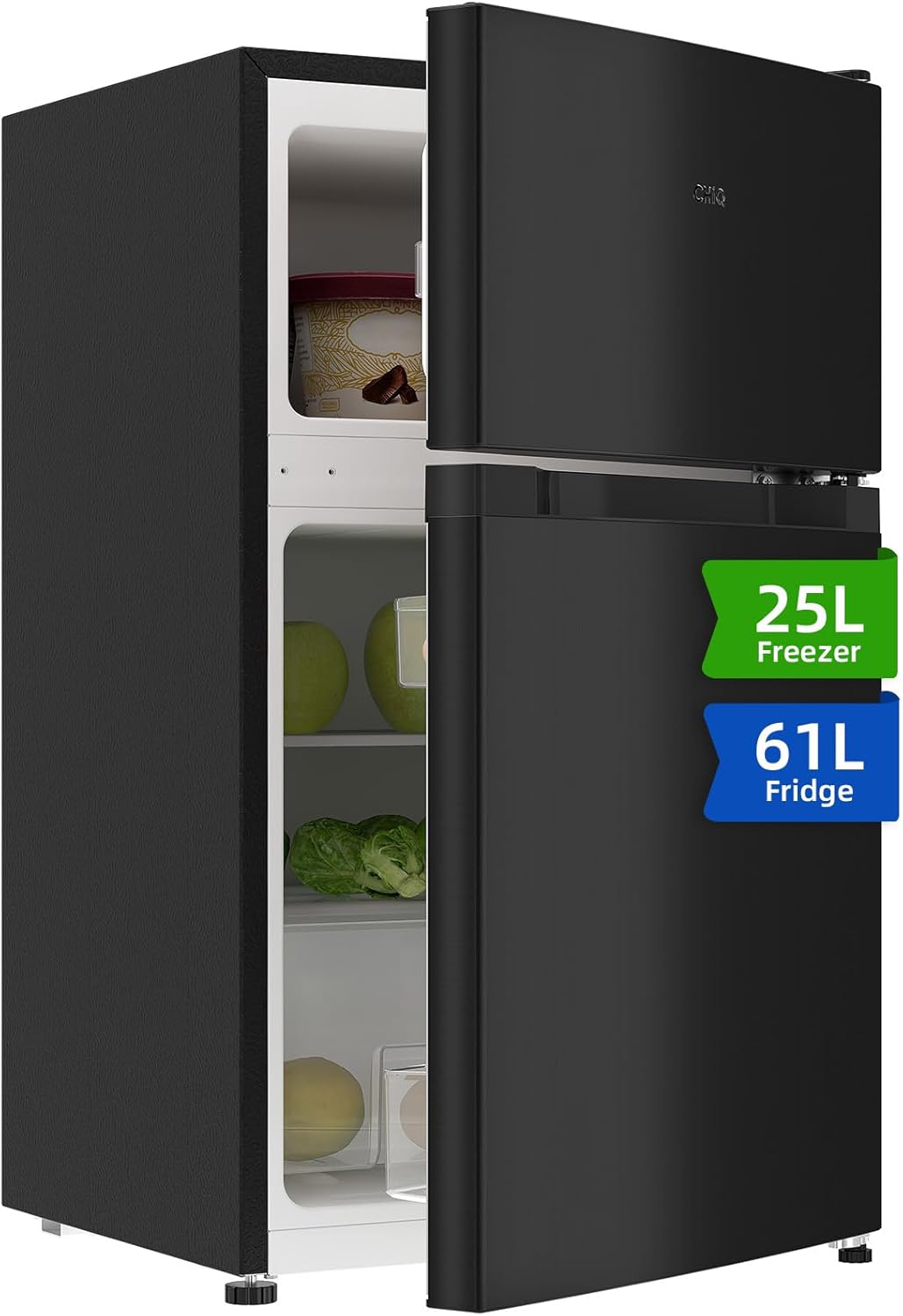 CHIQ Réfrigérateur congélateur en haut Réfrigérateur congélateur - 86 L 61/25L - Portes réversibles, Congélateur 4 étoiles, Machine à glaçons, Garantie compresseur 12 ans, Classe E