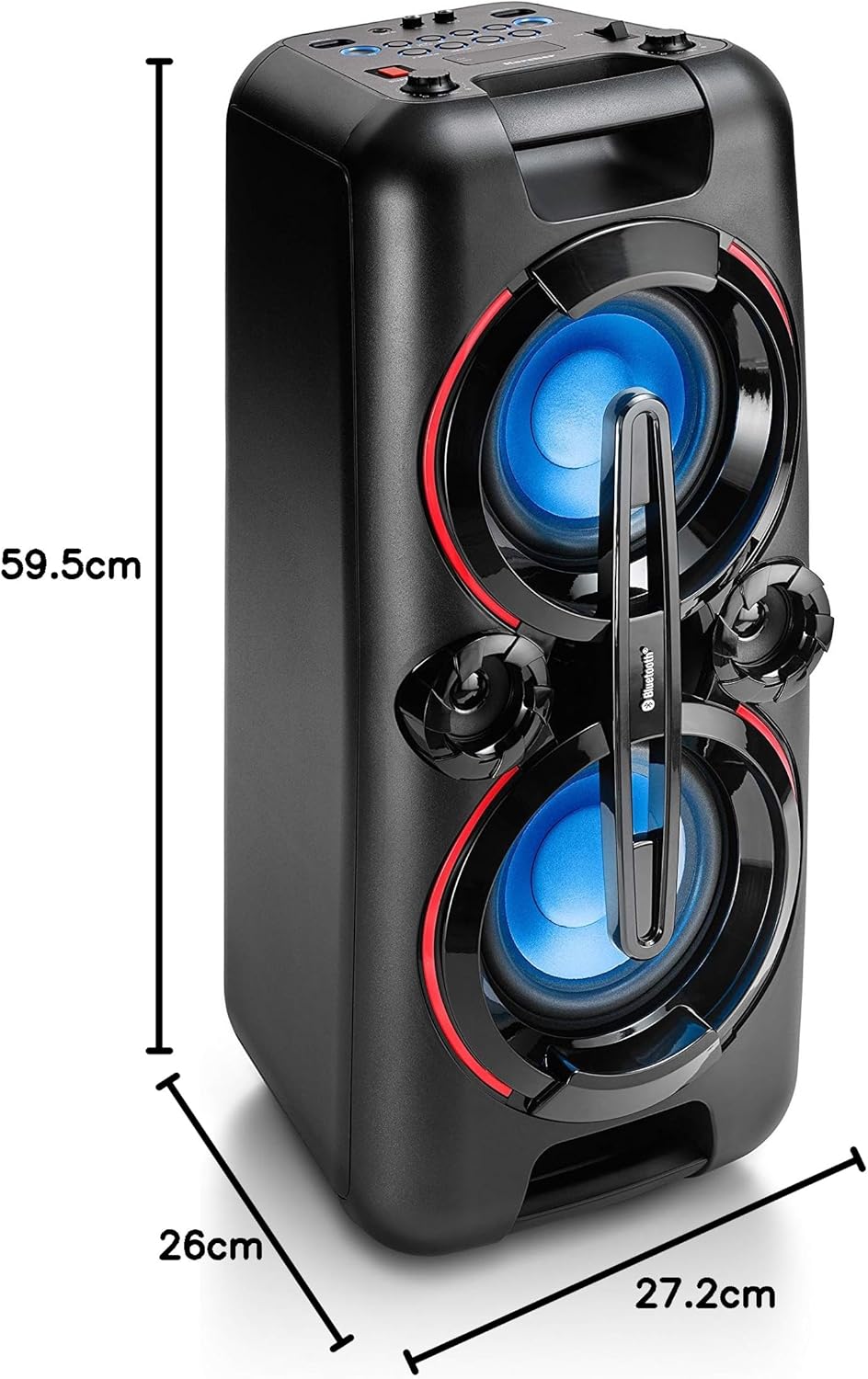 Karcher PS 4460 PartyBox in schwarz, Tragbarer Bluetooth Lautsprecher gro, Party Musikbox mit kraftvollem Bass und Lichteffekten, Mobile Box mit Akku, mit Radio, USB, inkl. Mikrofon